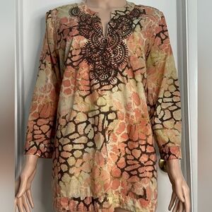 Charter Club Women's Blouse with Long Sleeve Stamped with Design on the front L.